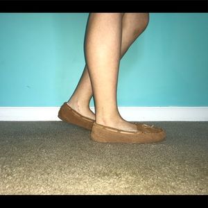 Fuzzy Tan Moccasins